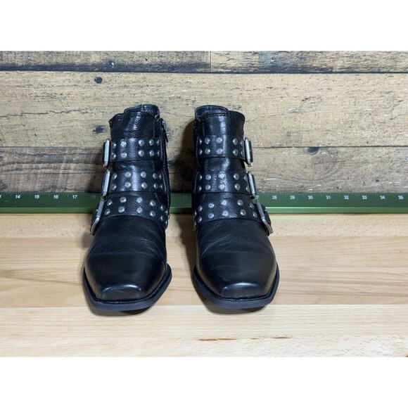 Zodiac Adele Triple Buckle Leather Studded Women’s Black Heeled Booties Sz 9 - Picture 10 of 13
